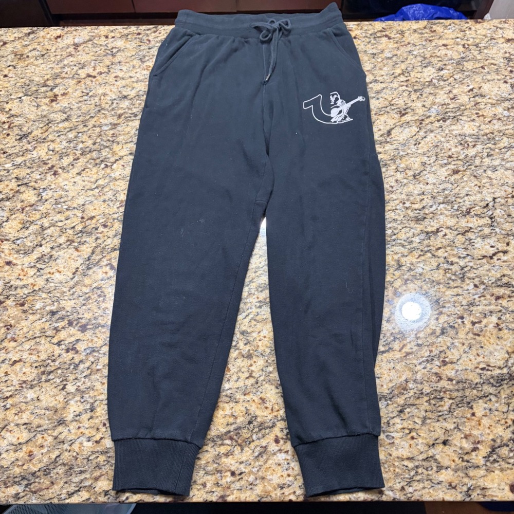 True Religion Mens Black Buddha Logo Jogger Sweatpants Small